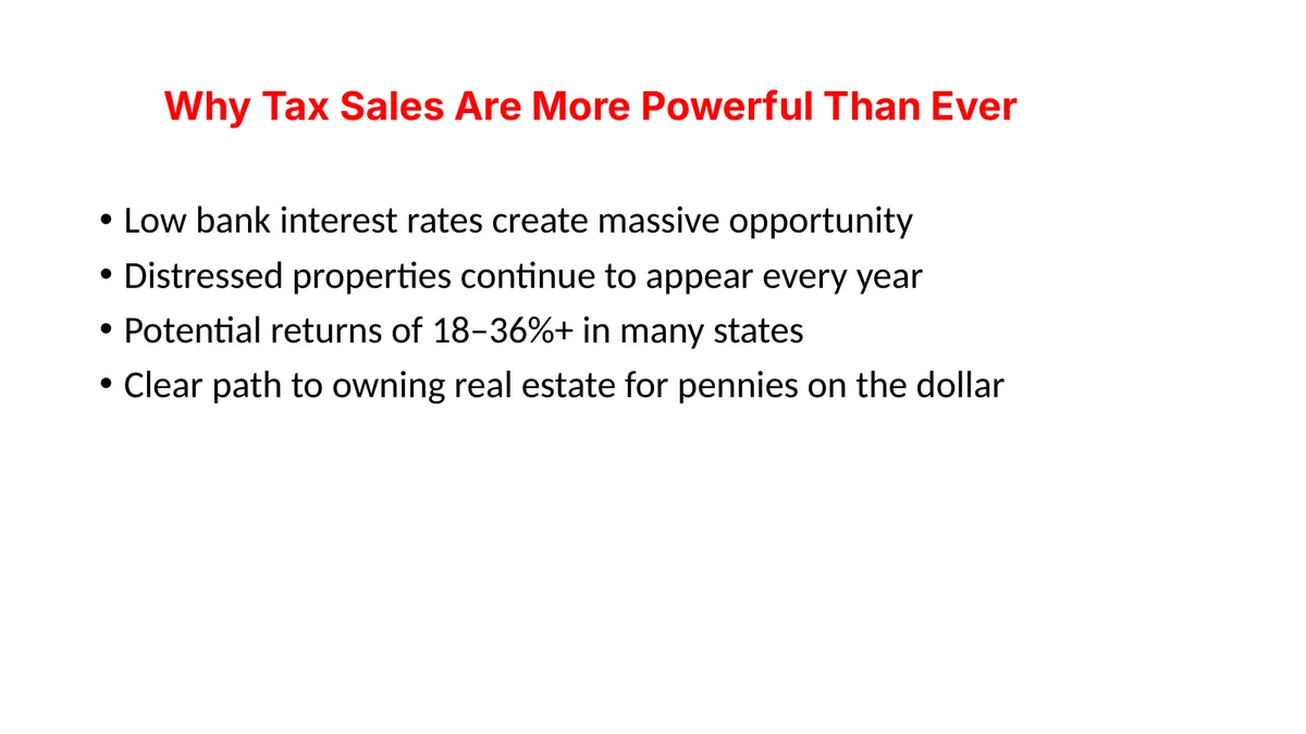 Slide 1: Why tax sales are more powerful than ever — Original slide — four plain bullet points