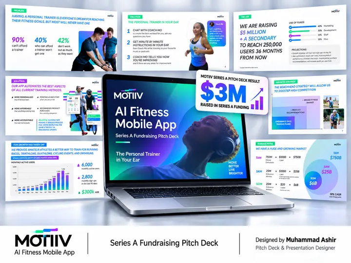 Series A pitch deck design for an AI fitness app