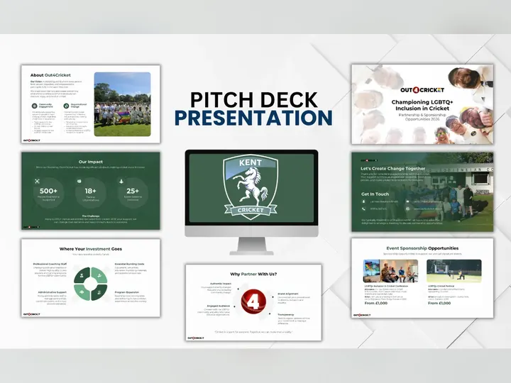 Sponsorship pitch deck for Out4Cricket, an LGBTQ+ inclusion cricket programme